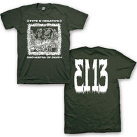 Thumbnail for Type O Negative Orchestra of Death forest green t-shirt front and back