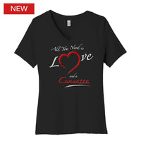 Thumbnail for GM All You Need Is Love and Corvette Lady Ladies V-Neck T-Shirt