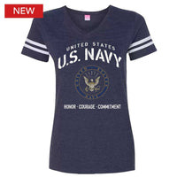 Thumbnail for Navy Lady Stencil Logo Ladies V-Neck T-Shirt