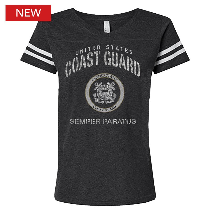 Coastguard Lady Stencil Logo Ladies V-Neck T-Shirt