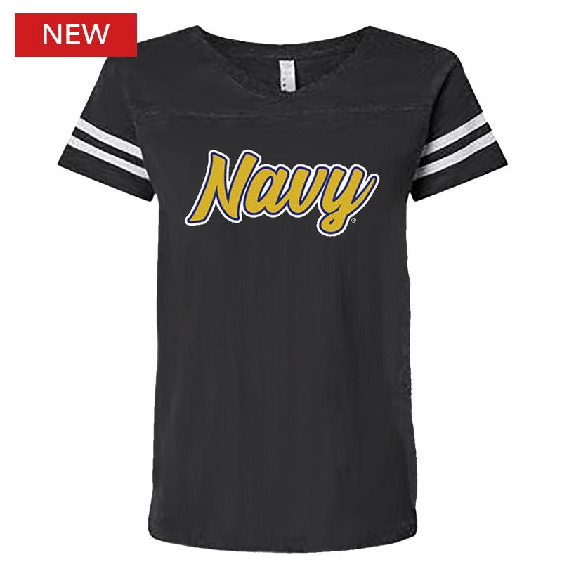 Navy Lady Script Logo Ladies V-Neck T-Shirt
