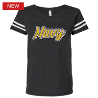 Thumbnail for Navy Lady Script Logo Ladies V-Neck T-Shirt