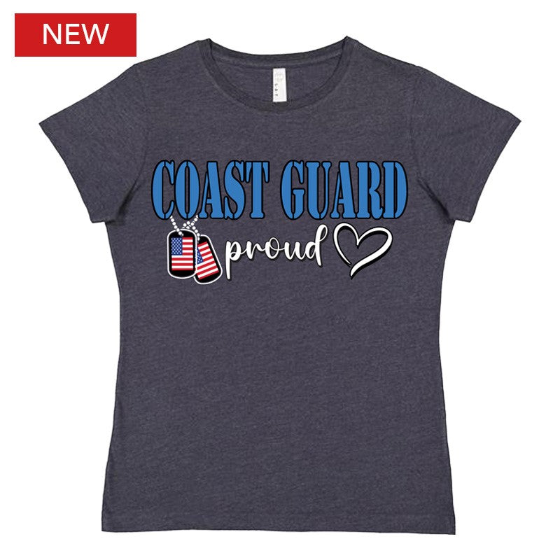 Coast Guard Proud Dog Tags Lady Crew Front Print Ladies T-Shirt