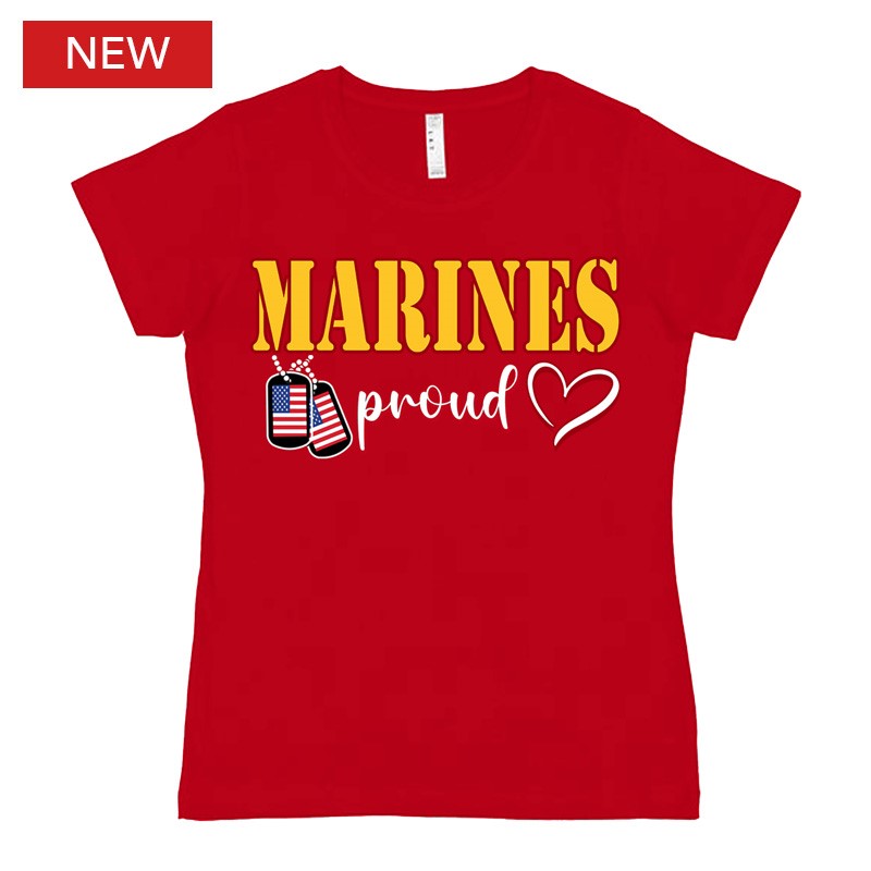 Marines Proud Dog Tags Lady Crew Front Print Ladies T-Shirt