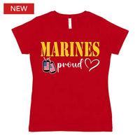 Thumbnail for Marines Proud Dog Tags Lady Crew Front Print Ladies T-Shirt