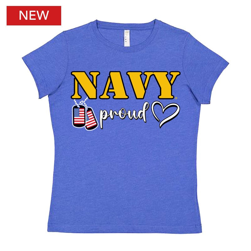 Navy Proud Dog Tags Lady Crewneck Front Print Ladies T-Shirt