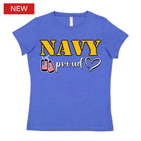 Thumbnail for Navy Proud Dog Tags Lady Crewneck Front Print Ladies T-Shirt