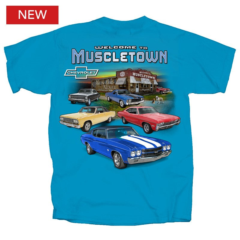 Chevy Welcome to Muscletown Multi Car Scene T-Shirt