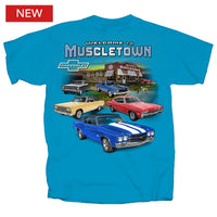 Thumbnail for Chevy Welcome to Muscletown Multi Car Scene T-Shirt