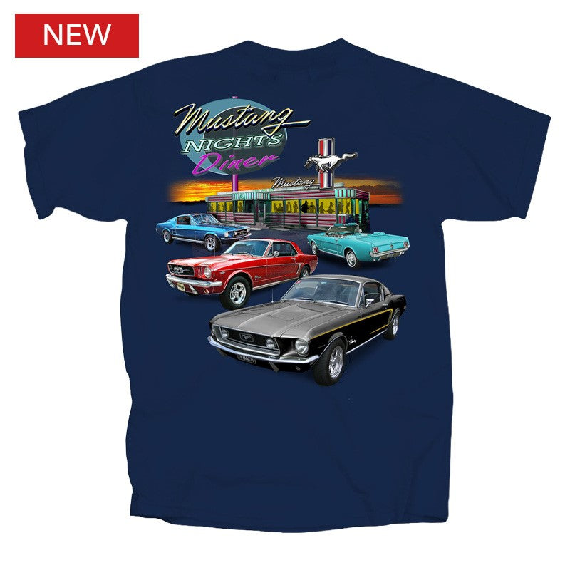 Ford Mustang Nights Diner Scene 4 Cars T-Shirt