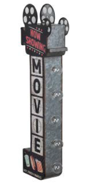 25x7 - MOVIE NIGHT - 2 SIDED METAL SIGN - WITH LED BULBS- (2 PC PREPACK - $25.00 EACH)