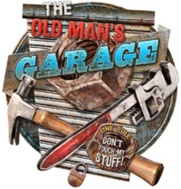Thumbnail for 15.75” x 16.435” - OLD MANS GARAGE - SHAPED AND EMBOSSED METAL SIGN - (2 PC PREPACK - $9.00 EACH)