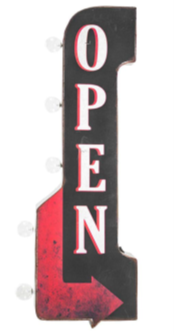 30x11 - OPEN - 2 SIDED METAL SIGN - WITH LED BULBS- (2 PC PREPACK - $27.50 EACH)