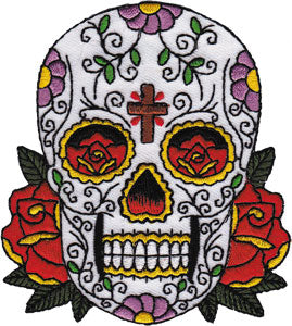 Sugar Skull w/ Cross 3.1"x3.4" Patch - 3 pc prepack