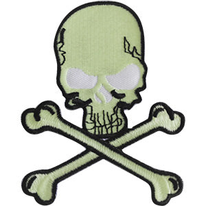 Glow in the Dark Skull  Crossbones 3.1"x3.9" Patch - 3 pc prepack