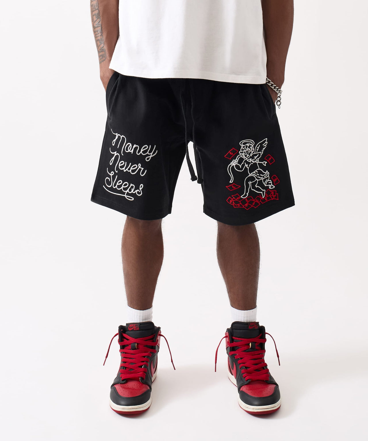 Money Never Sleeps Embroidered Fleece Shorts