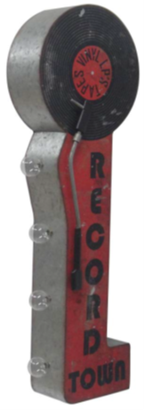 Thumbnail for 30x10 - RECORD TOWN - 2 SIDED METAL SIGN - WITH LED BULBS- (2 PC PREPACK - $27.50 EACH)