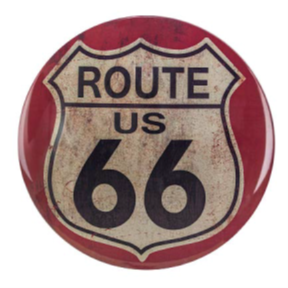 ROUTE 66 VINTAGE DOMED METAL SIGN - 15" ROUND- (2 PC PREPACK - $5.50 EACH)