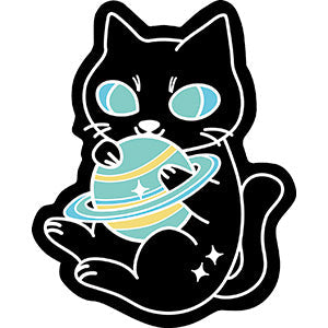 Cat w/ Planet 3.8"x4.75" Sticker - 6 pc prepack
