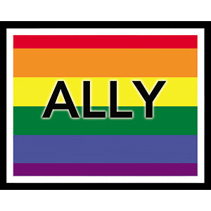 LGBTQ+ Ally Flag BW Outline 5"x4" Sticker - 6 pc prepack