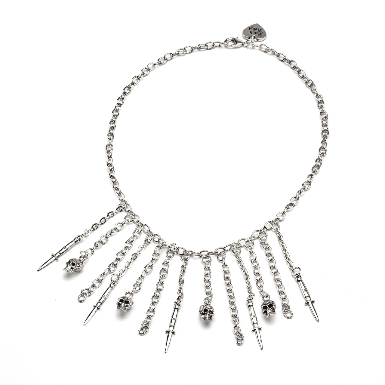 Skull And Switch Blade Drop Necklace