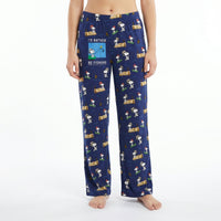 Thumbnail for Young female model wearing Snoopy fishing lounge pants with vivid print on white background.