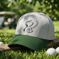 Thumbnail for Close-up of Snoopy embroidered cap showing detailed stitching and texture, set outdoors with soft natural lighting highlighting the fabric.
