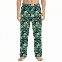 Thumbnail for Model wearing snowboard lounge pants with snowboard-inspired graphic print on a white background.