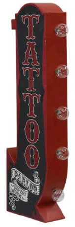 Thumbnail for 25x10 - TATTOO  2 SIDED METAL SIGN - WITH LED BULBS- (2 PC PREPACK - $27.50 EACH)