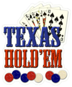 14.25” x 17.47” - TEXAS HOLD'EM - SHAPED AND EMBOSSED METAL SIGN - (2 PC PREPACK - $9.00 EACH)