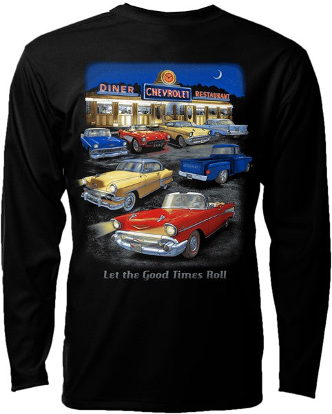 GM Good Times Roll Diner Scene Asst Cars L/S T-Shirt