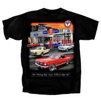 Thumbnail for Ford Mustang Pony Up & Fill'er Up Gas Station T-Shirt