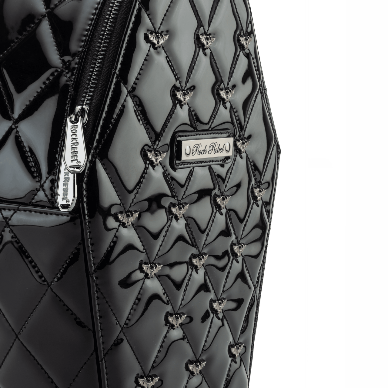 Mina Bat Studded Coffin Backpack - Vinyl Black