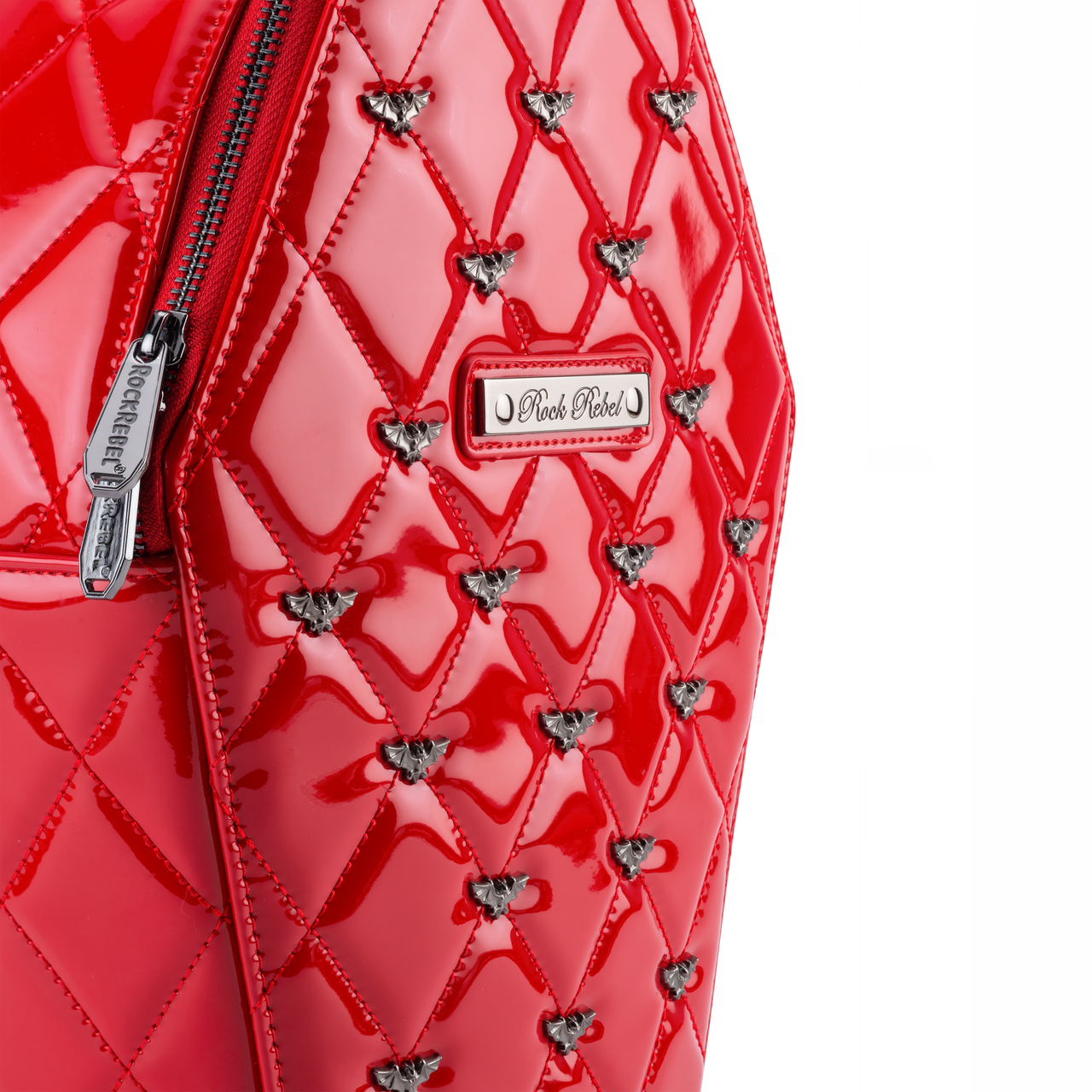 Mina Bat Studded Coffin Backpack - Red Vinyl