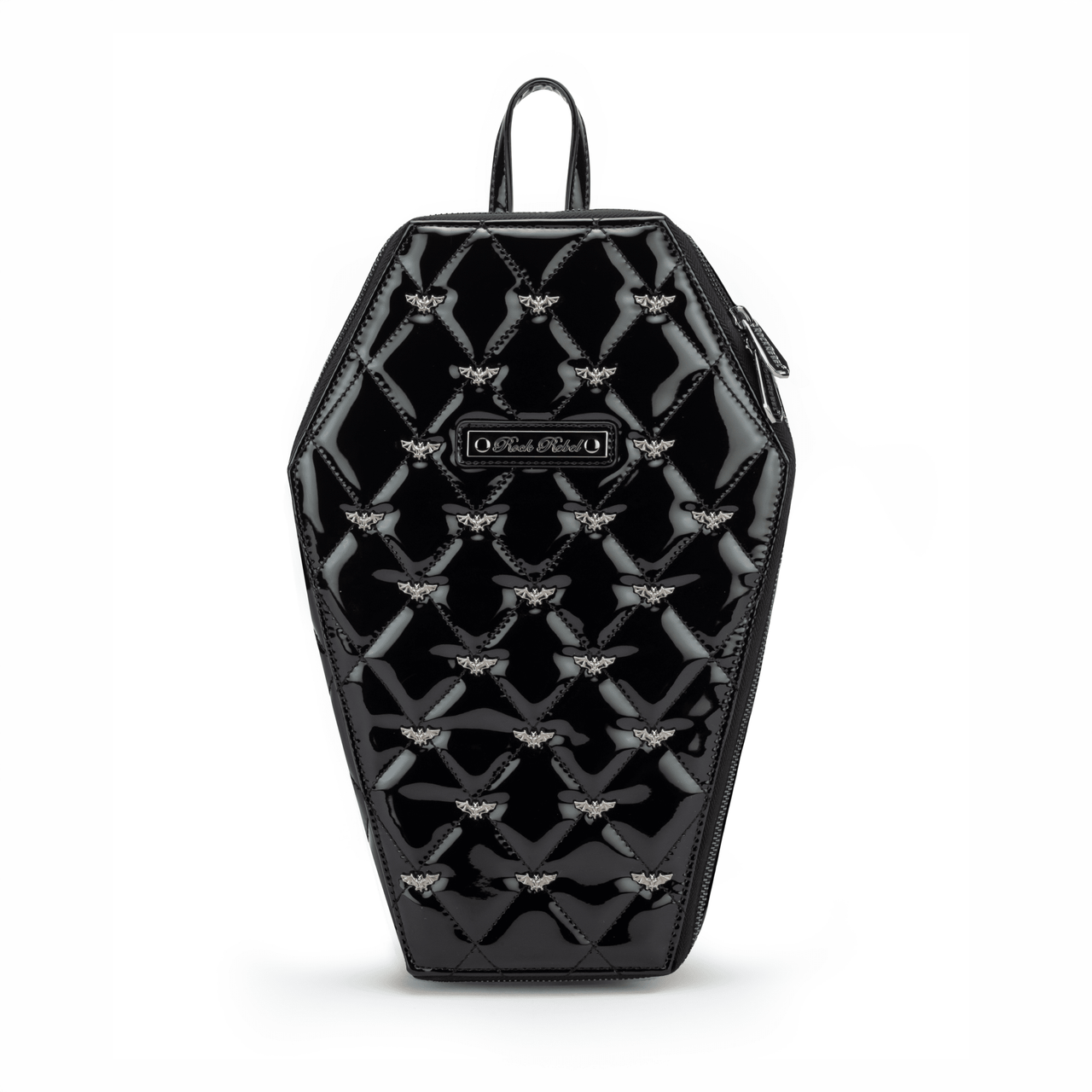 Mina Bat Studded Coffin Backpack - Vinyl Black